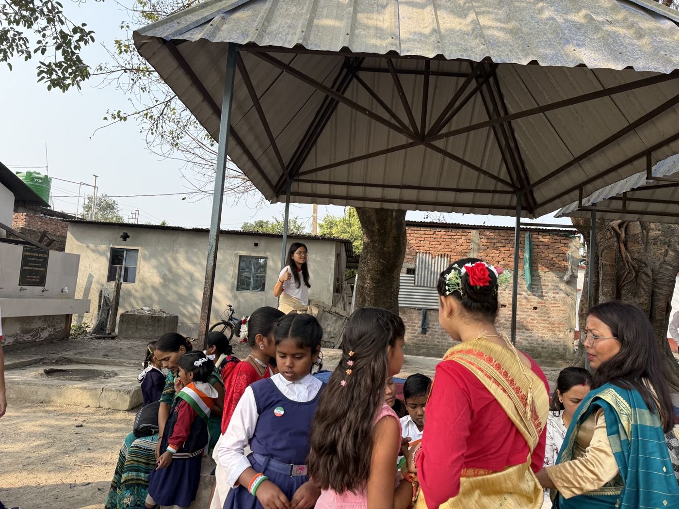 Students seated for a school assembly at an adopted primary school near Siliguri